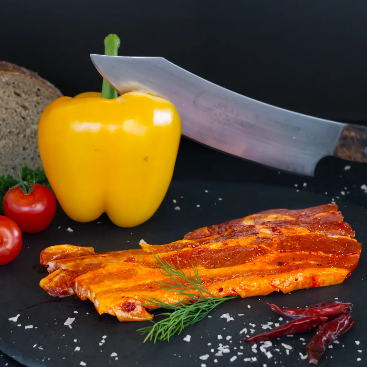 Marinated pork belly steaks