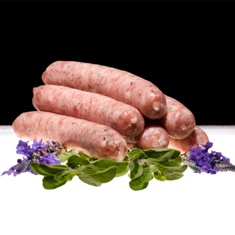 bratwurst grob arrangiert mit blumen